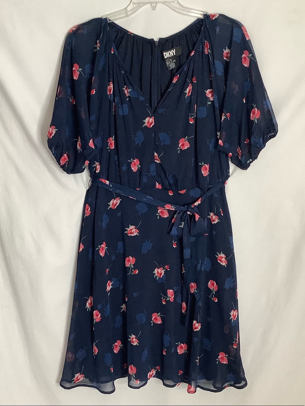 DKNY Navy Dress with Pink Floral Print Size 14